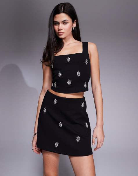 New Look co-ord embellished velvet mini skirt in black