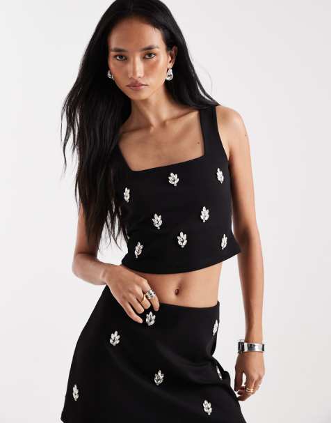 New Look co-ord embellished velvet top in black - view 1