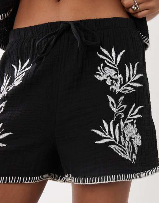 New Look co-ord embroidered beach shorts in black pattern, 2 of 5