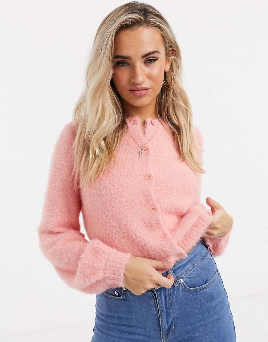 New Look Co-ord Fluffy Knitted Button Up Cardigan In Pink