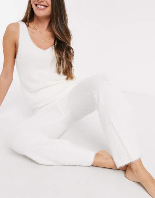 New Look co ord fluffy lounge trouser in cream ASOS