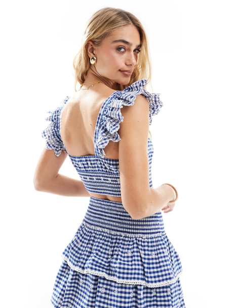 New Look co-ord gingham crop top in blue - view 1
