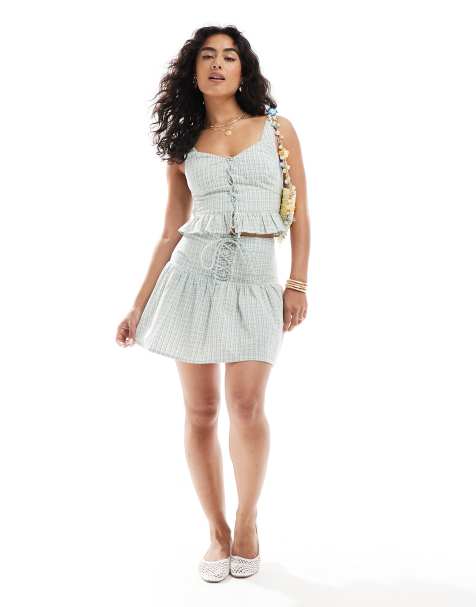 New Look co-ord gingham lattice mini skirt in green - view 1