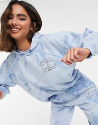 New Look co-ord graphic logo tie dye hoodie in blue