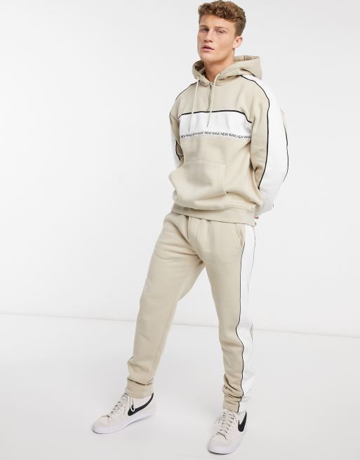 New Look co-ord jogger with piping in stone | ASOS