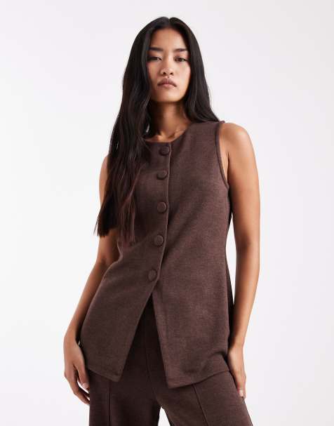 New Look co-ord knitted waistcoat in brown - view 1
