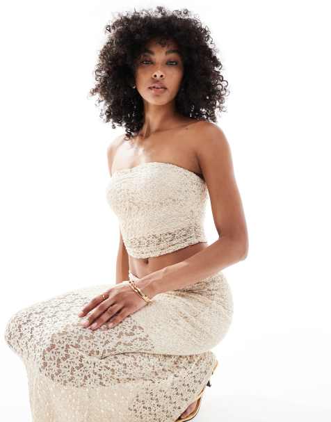 New Look co-ord lace bandeau top in off white