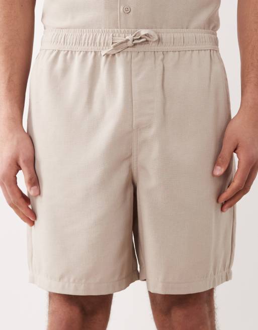 New Look co-ord linen look pull on shorts in stone, 4 of 5