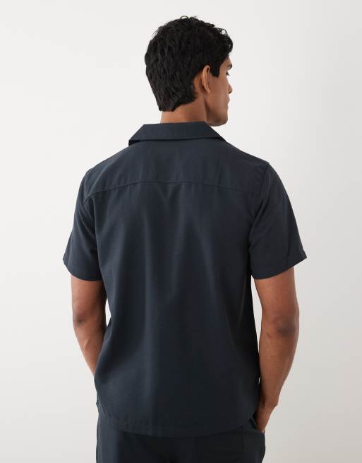 New Look co-ord linen look revere shirt in navy, 4 of 5