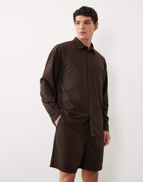 New Look co-ord linen look shirt, trousers and shorts in brown - view 1