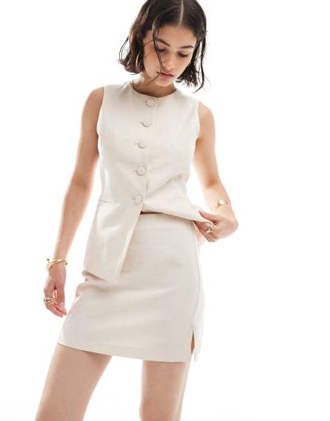 New Look co-ord linen mini skirt in stone - view 1