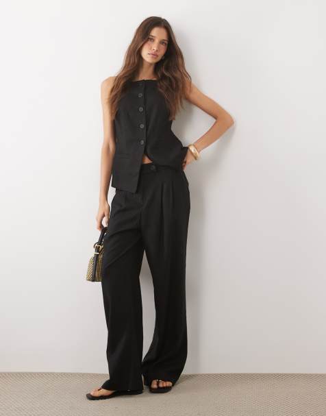 New Look co-ord linen rich tailored wide leg trousers in black - view 1