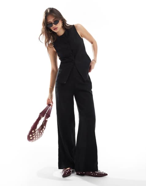 New Look co-ord linen wide leg trousers in black