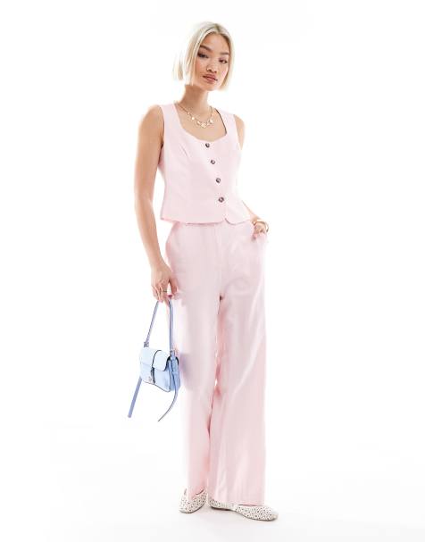 New Look co-ord linen wide leg trousers in pink