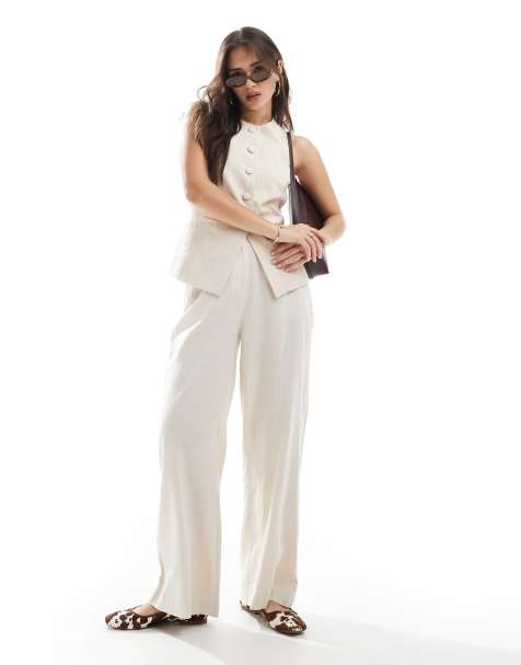 New Look co-ord linen wide leg trousers in stone - view 1