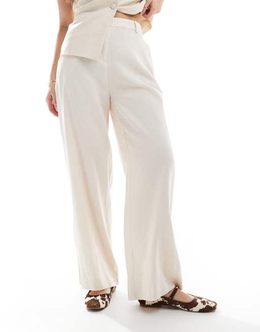 New Look co-ord linen wide leg trousers in stone, 4 of 5