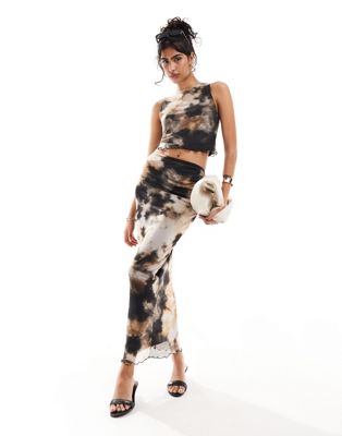 New Look co-ord mesh tie dye midi skirt in abstract pattern