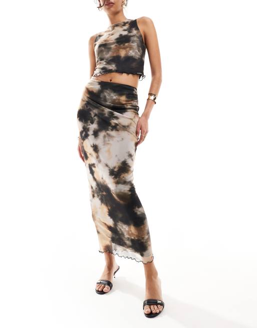 New Look co ord mesh tie dye midi skirt in abstract pattern