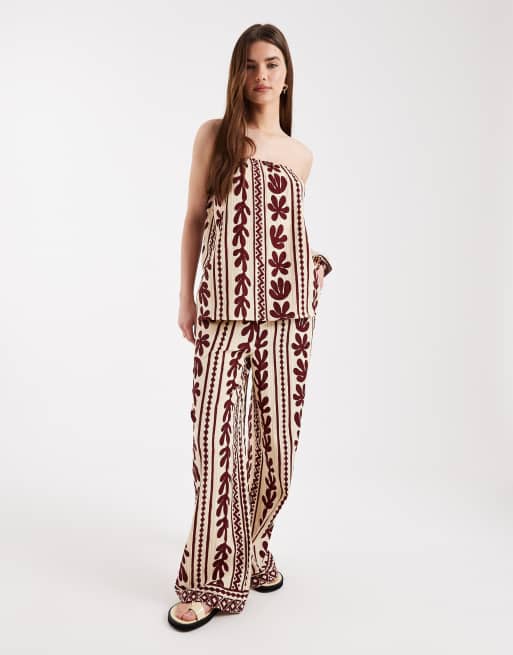 New Look co-ord patterned bandeau top in brown, 2 of 4