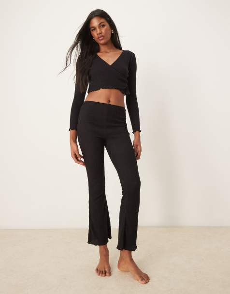 New Look co-ord ribbed flared lounge trousers in black - view 1