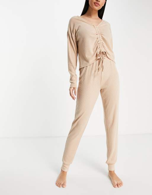 New Look co-ord ribbed jogger in camel