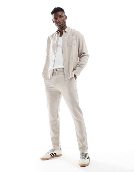 New Look - Co-ord set met broek en overhemd van linnenmix in beige