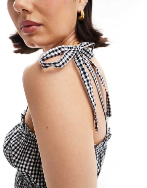 New Look co-ord shirred crop cami in black gingham