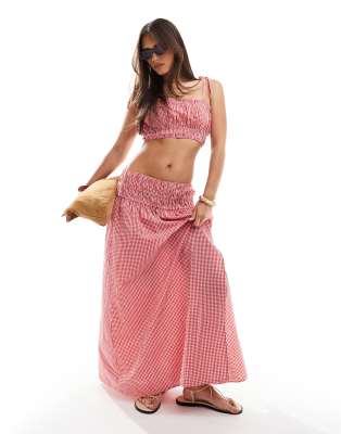New Look co-ord shirred midi skirt in red gingham