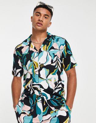 New Look co-ord short sleeve shirt with floral print in black