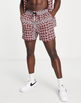 New Look co-ord short with geo print in red - ASOS Price Checker