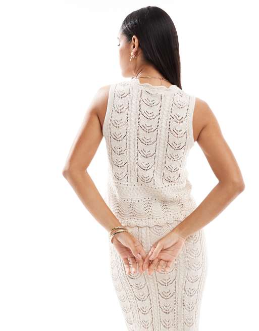 New Look co-ord sparkle knitted vest in cream, 3 of 4