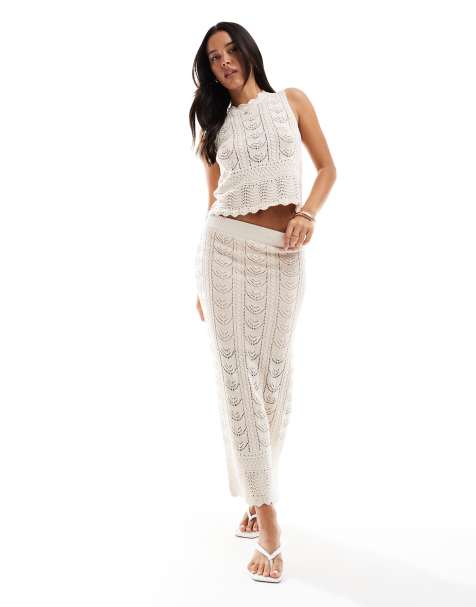 New Look co-ord sparkle knitted vest & skirt in cream - view 1