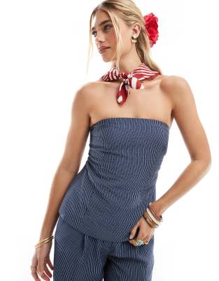 New Look co-ord stripe bandeau waistcoat in blue - view 1
