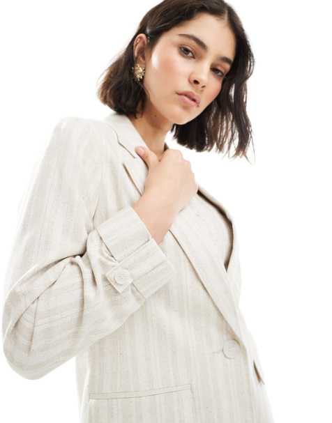 New Look co-ord stripe linen blazer in cream - view 1