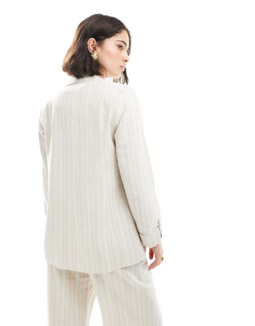 New Look co-ord stripe linen blazer in cream, 4 of 4