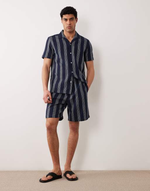 New Look co-ord stripe shorts in navy, 3 of 5