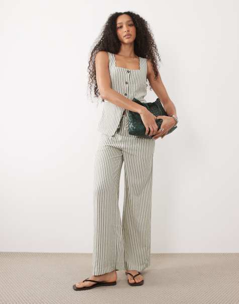 New Look co-ord stripe waistcoat & trouser in cream - view 1