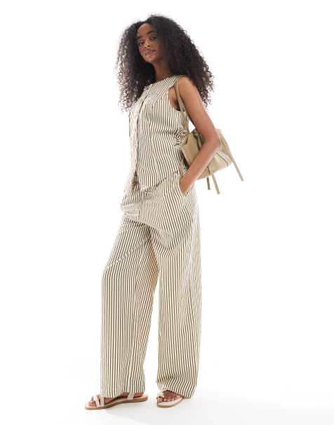 New Look co-ord stripe wide leg trousers in green