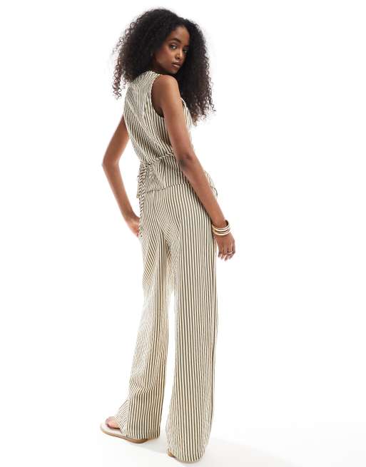 New Look co-ord stripe wide leg trousers in green