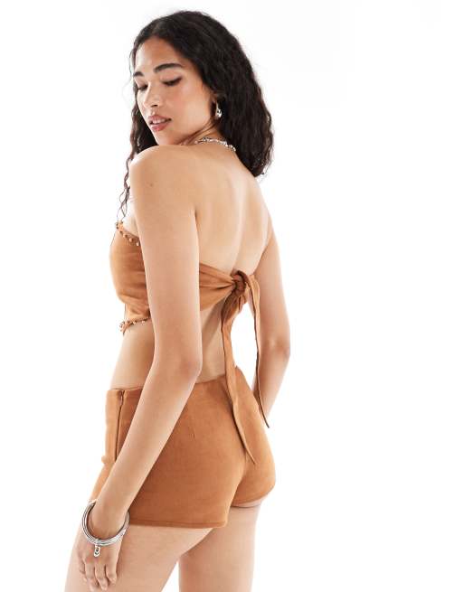 New Look co-ord suedette hotpant in brown, 5 of 5