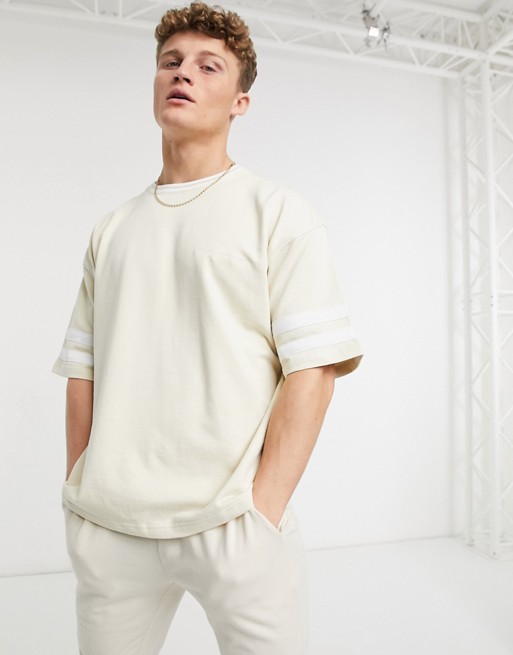 New Look co-ord t-shirt with stripe detail in stone