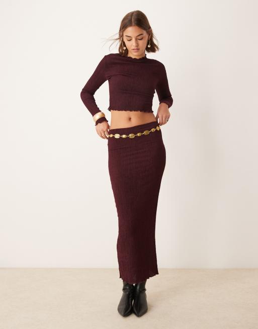 New Look co ord texture midi skirt in burgundy