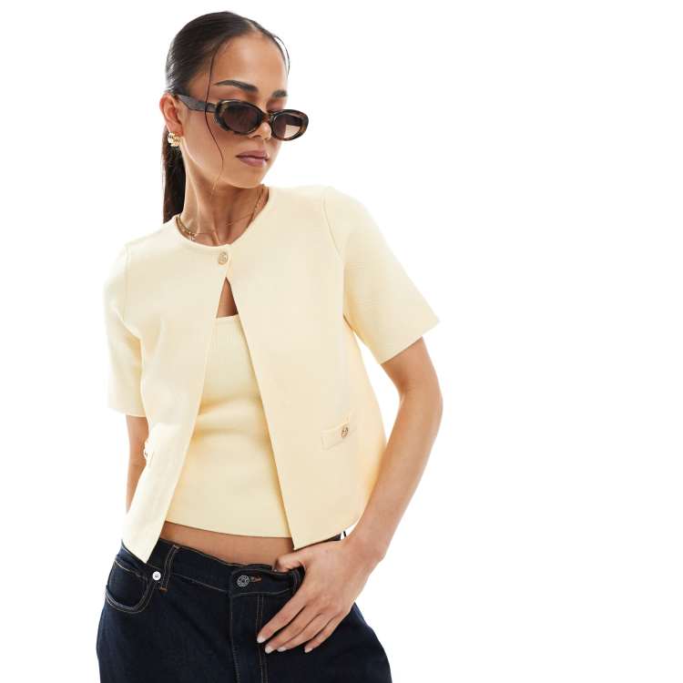 New Look co-ord top button cardigan in yellow ASOS