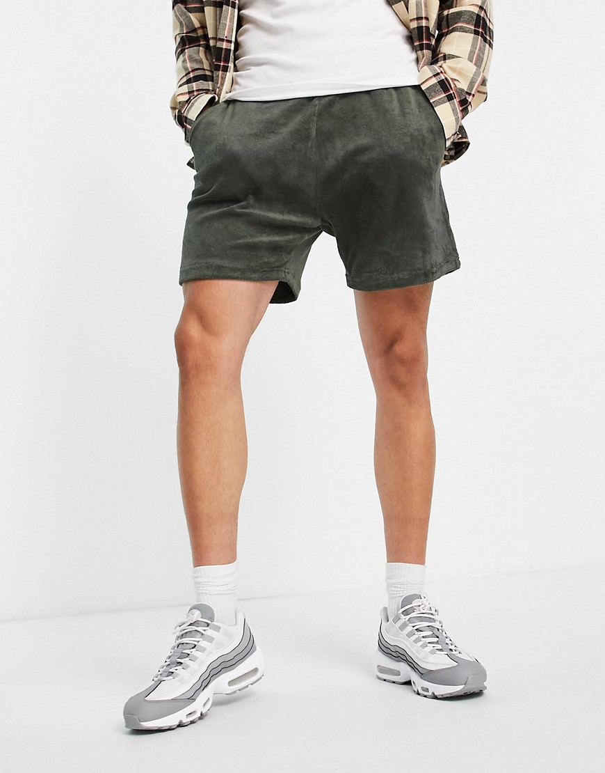 new look co-ord towelling short in khaki-green