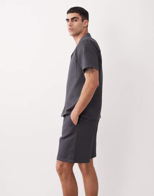 New Look co-ord waffle shorts in grey, 3 of 5