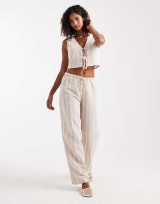 New Look New Look co-ord wide leg stripe trousers in cream-White