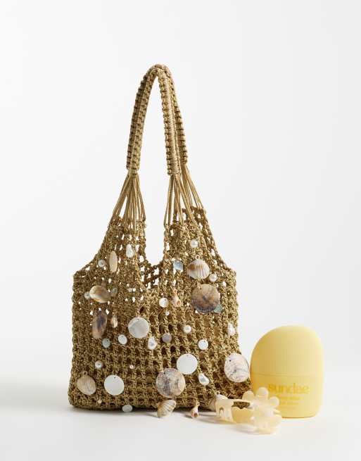 New Look coastal shell detail grab bag in stone, 2 of 4