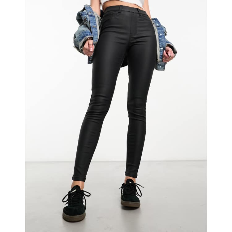 New Look faux leather coated jeggings in black - ShopStyle