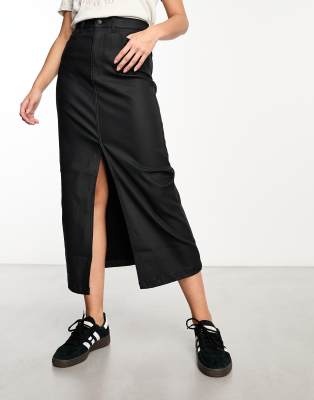 New Look New Look coated midaxi skirt in black
