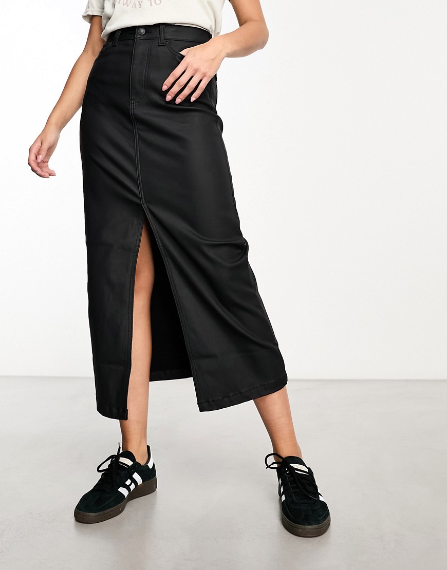 New Look coated midaxi skirt in black